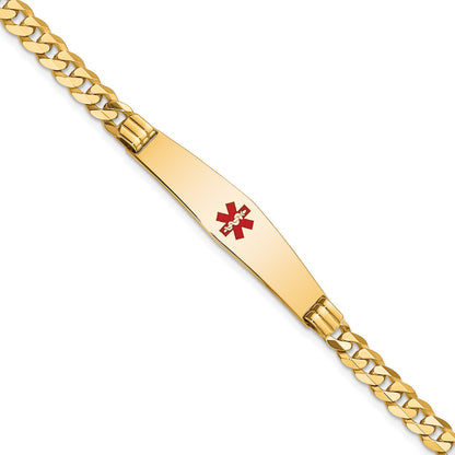 14K Medical Solid Chain/Solid Plate Soft Diamond Shape 36x9mm Centered Red Enamel Curb Link 8 inch ID Bracelet