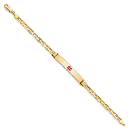 14K Medical Solid Chain/Solid Plate 37x6mm Centered Red Enamel Anchor Link 7 inch ID Bracelet