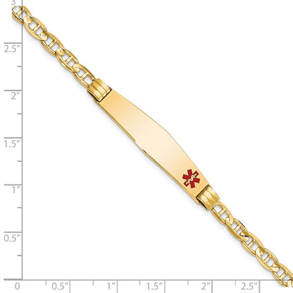 14K Medical Solid Chain/Solid Plate Soft Diamond Shape 36x9mm Off-Center Red Enamel Anchor Link 8 inch ID Bracelet