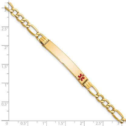 14K Medical Semi-Solid Chain/Solid Plate 37x6mm Off-Center Red Enamel Figaro Link 8 inch ID Bracelet