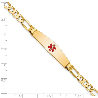 14K Medical Solid Chain/Solid Plate Soft Diamond Shape 36x9mm Centered Red Enamel Figaro Link 8 inch ID Bracelet