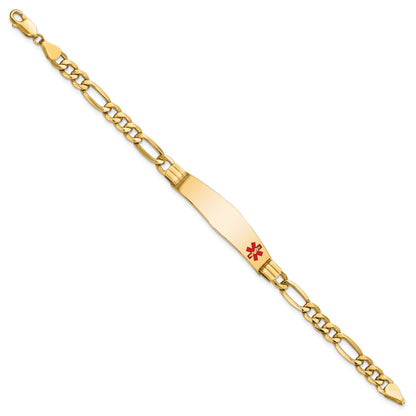14K Medical Semi-Solid Chain/Solid Plate Soft Diamond Shape 38x9mm Off-Center Red Enamel Figaro Link 8 inch ID Bracelet