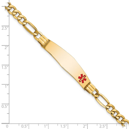 14K Medical Semi-Solid Chain/Solid Plate Soft Diamond Shape 38x9mm Off-Center Red Enamel Figaro Link 8 inch ID Bracelet