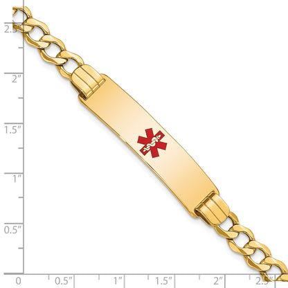 14K Medical Semi-Solid Chain/Solid Plate 40x10mm Centered Red Enamel Curb Link 7 inch ID Bracelet