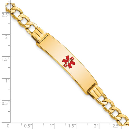 14K Medical Semi-Solid Chain/Solid Plate 40x10mm Centered Red Enamel Curb Link 8 inch ID Bracelet