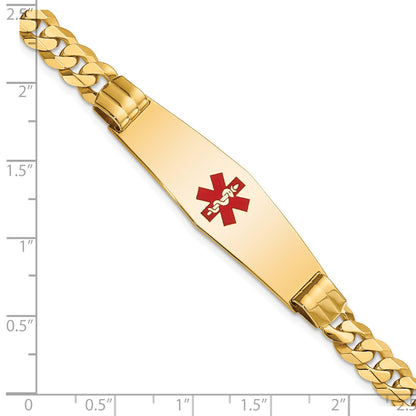 14K Medical Solid Chain/Solid Plate Soft Diamond Shape 40x12mm Centered Red Enamel Curb Link 8 inch ID Bracelet