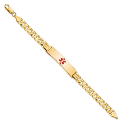 14K Medical Solid Chain/Solid Plate 40x10mm Centered Red Enamel Curb Link 8 inch ID Bracelet