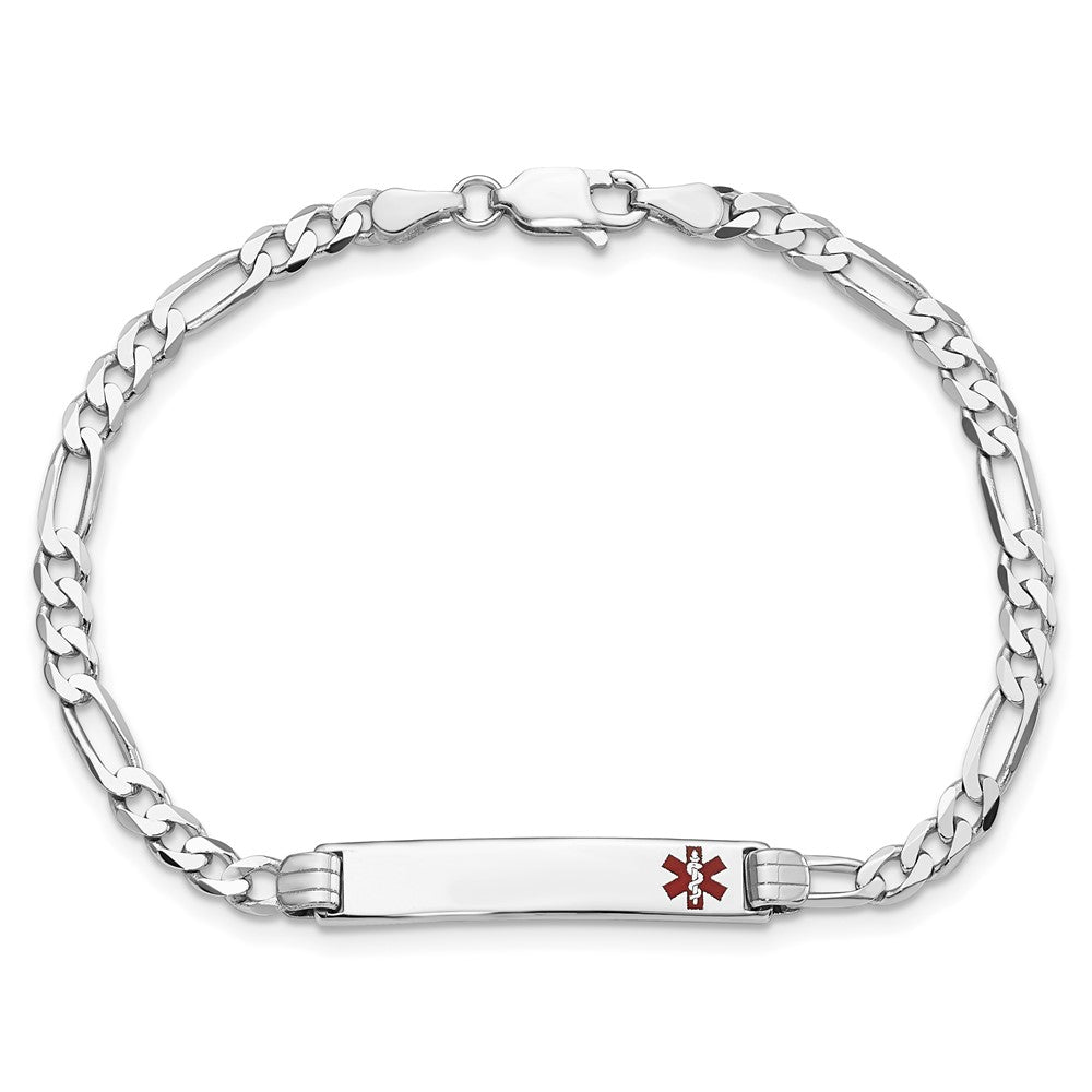 14K White Gold Medical Red Enamel Figaro Link ID Bracelet