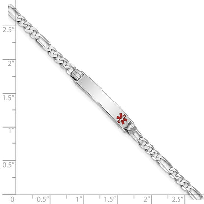 14K White Gold Medical Red Enamel Figaro Link ID Bracelet