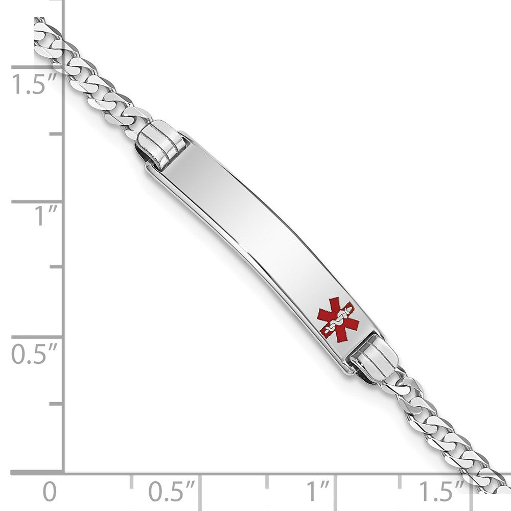 14K White Gold Medical Red Enamel Flat Curb Link ID Bracelet