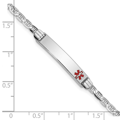 14K White Gold Medical Red Enamel Anchor Link ID Bracelet