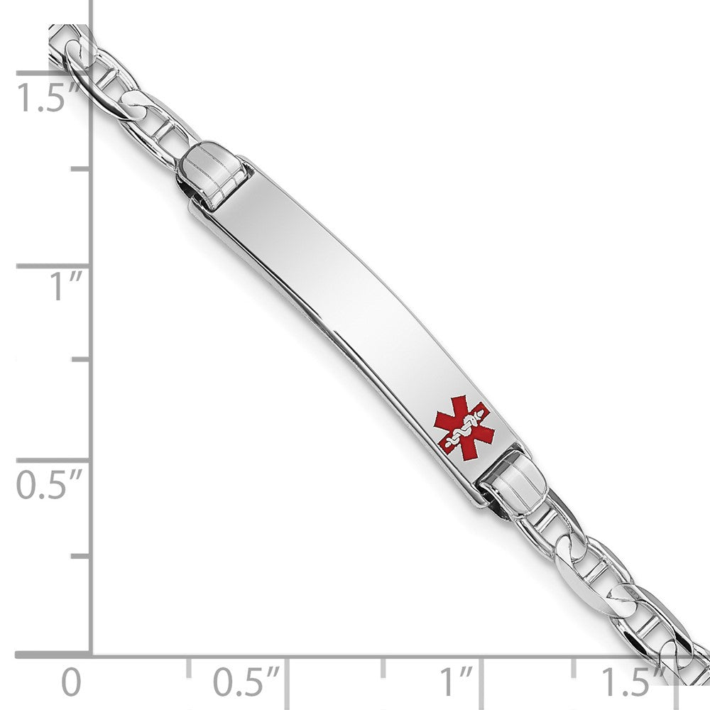 14K White Gold Medical Red Enamel Anchor Link ID Bracelet