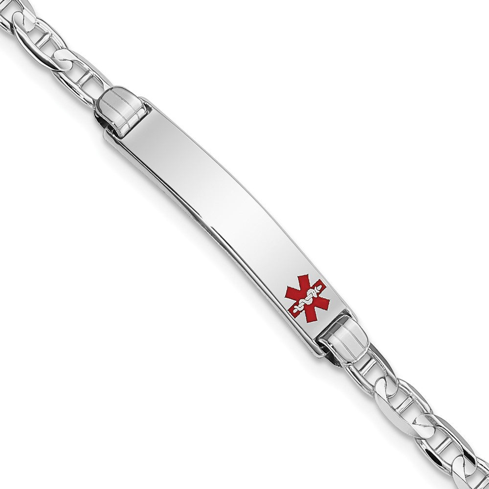 14K White Gold Medical Red Enamel Anchor Link ID Bracelet