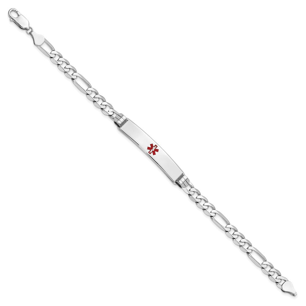 14K White Gold Medical Red Enamel Figaro Link ID Bracelet