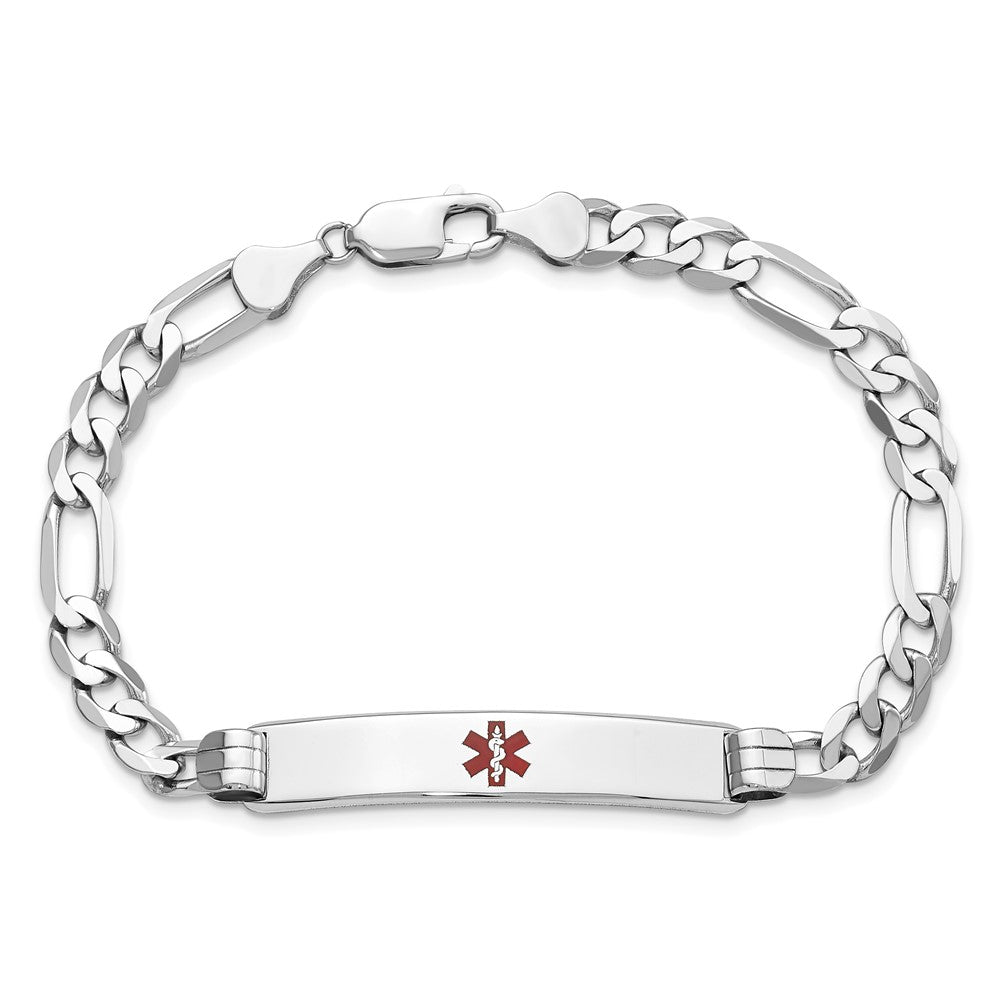 14K White Gold Medical Red Enamel Figaro Link ID Bracelet