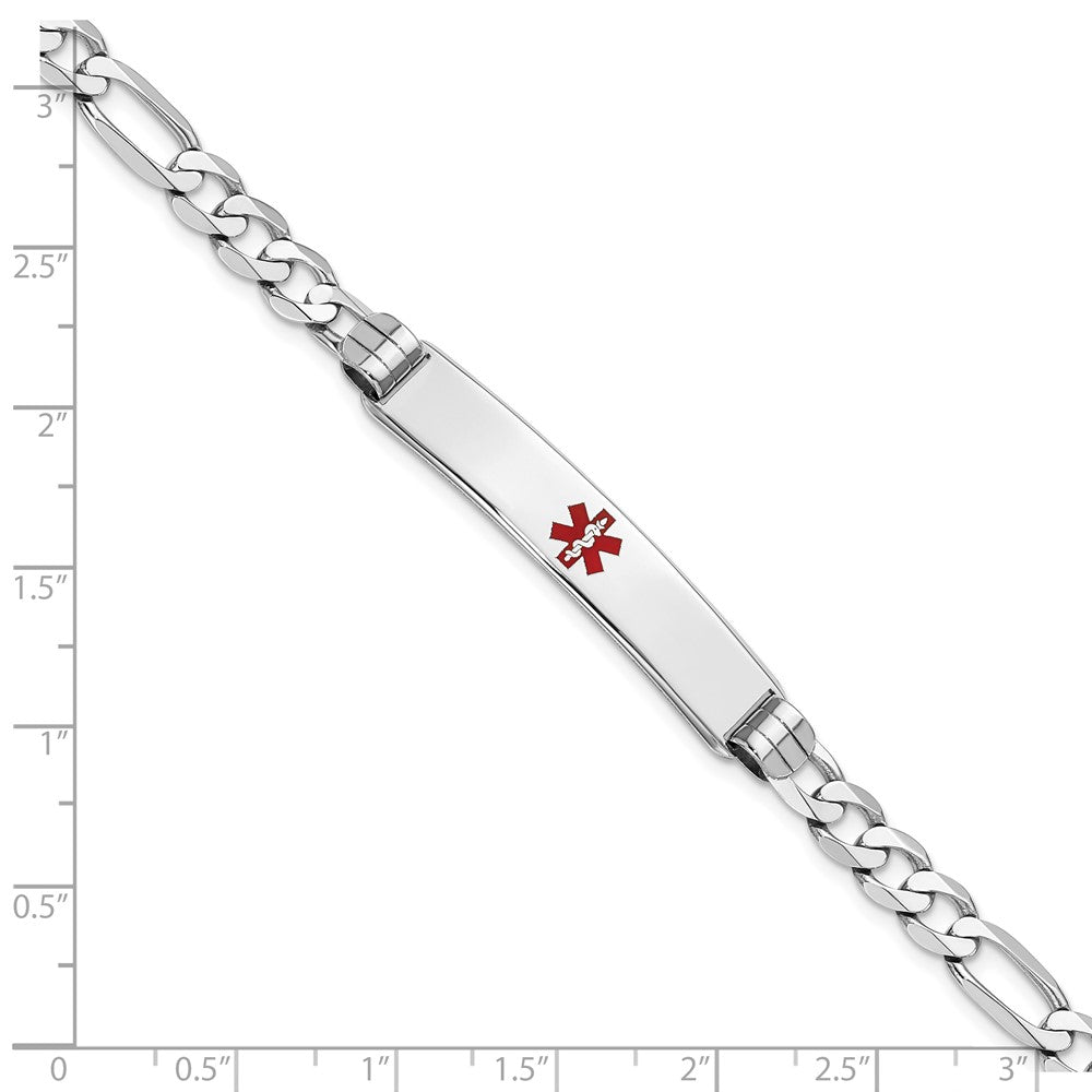 14K White Gold Medical Red Enamel Figaro Link ID Bracelet