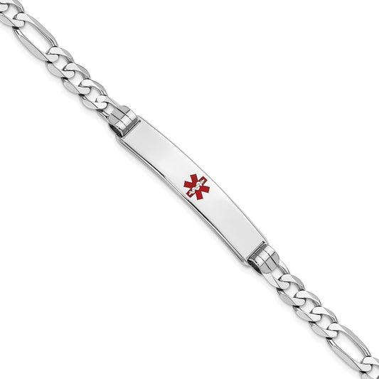 14K White Gold Medical Red Enamel Figaro Link ID Bracelet