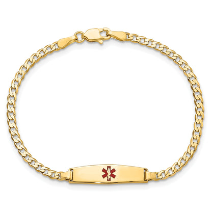 14k Medical Solid Chain/Solid Plate 20x5mm Soft Diamond Shape Centered Red Enamel Curb Link 7 inch ID Bracelet