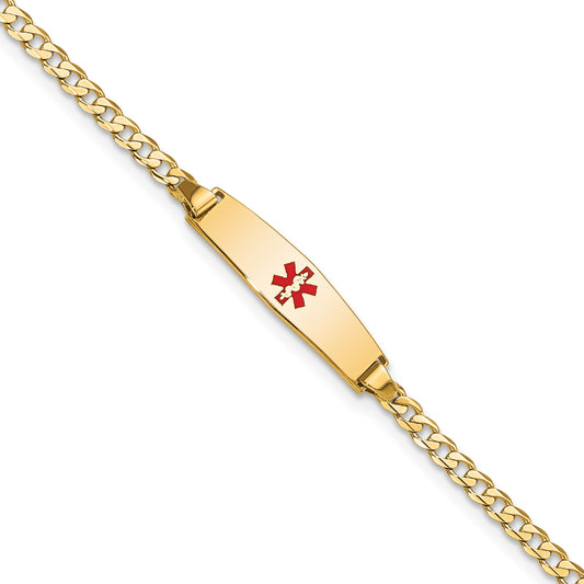 14k Medical Solid Chain/Solid Plate 20x5mm Soft Diamond Shape Centered Red Enamel Curb Link 7 inch ID Bracelet