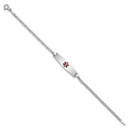 14k White Gold Medical Semi-Solid Chain/Solid Plate 25x7mm Soft Diamond Shape Centered Red Enamel Anchor Link 7 inch ID Bracelet