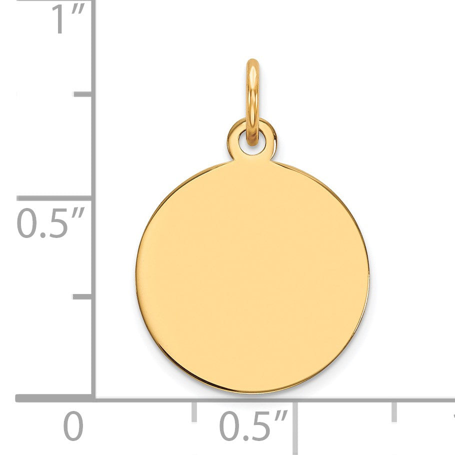 14k Plain .011 Gauge Round Engravable 15mm Disc Charm
