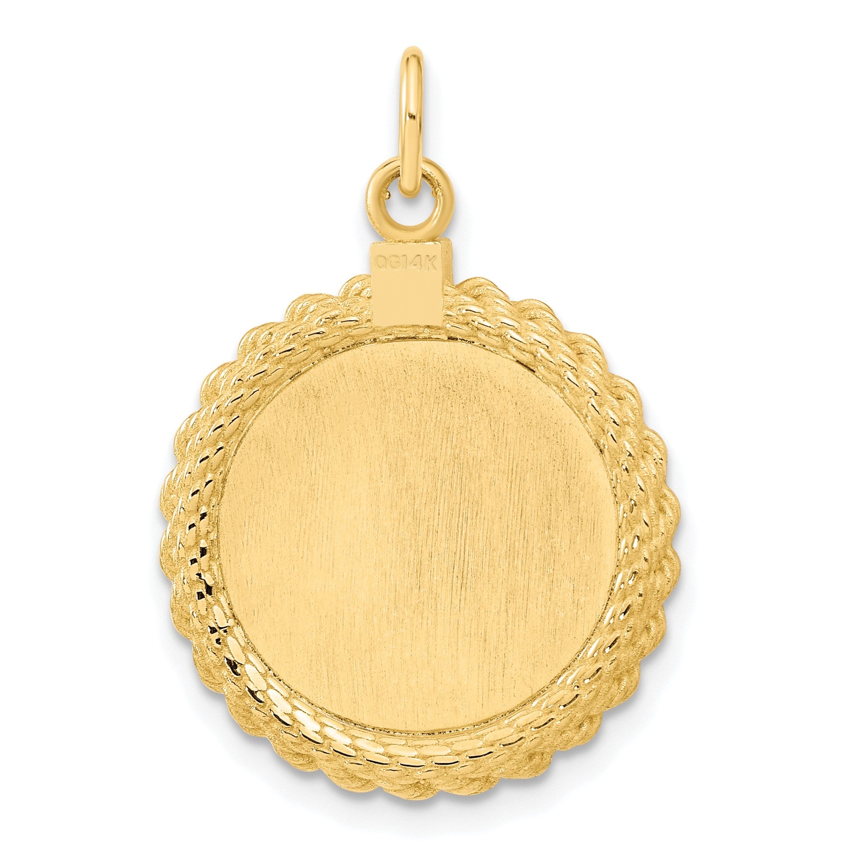 14k Plain .013 Gauge Round Engravable 20.3x18.6mm Disc with Rope Edge Charm