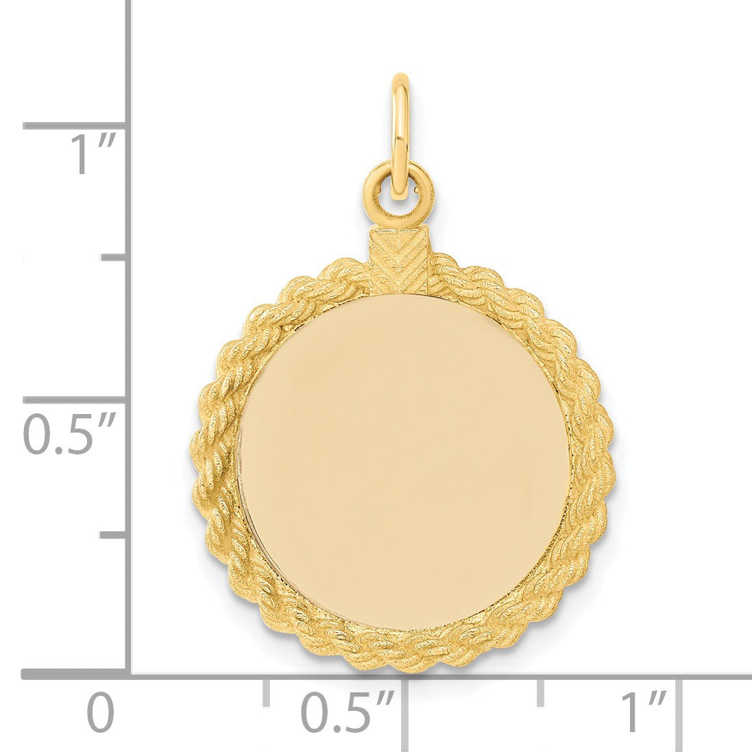 14k Plain .013 Gauge Round Engravable 20.3x18.6mm Disc with Rope Edge Charm