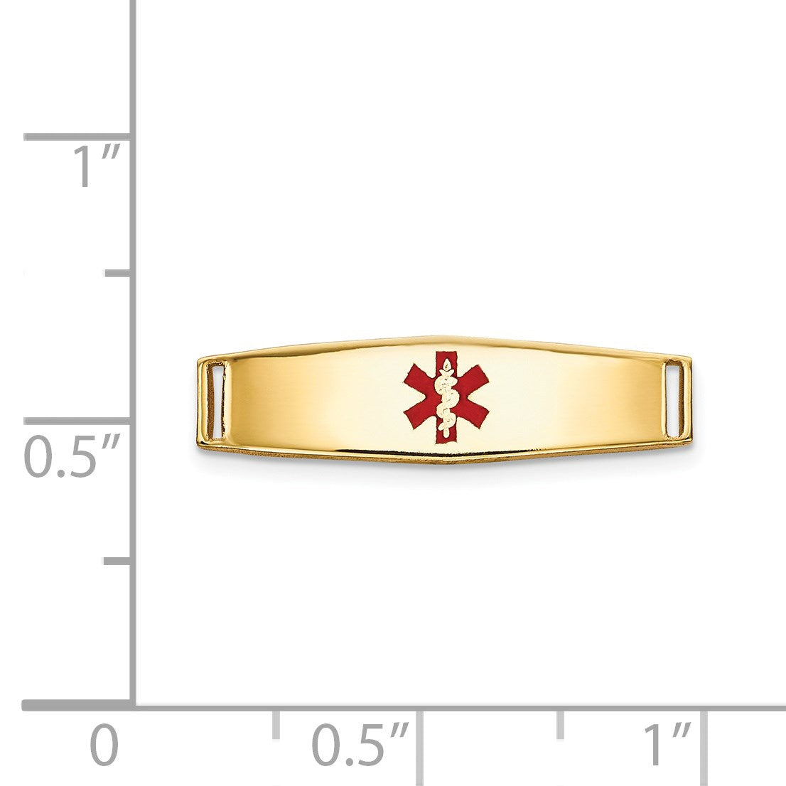 14k Polished 19x5mm Centered Red Epoxy Enameled Medical ID Soft Diamond Shape Plate # 813