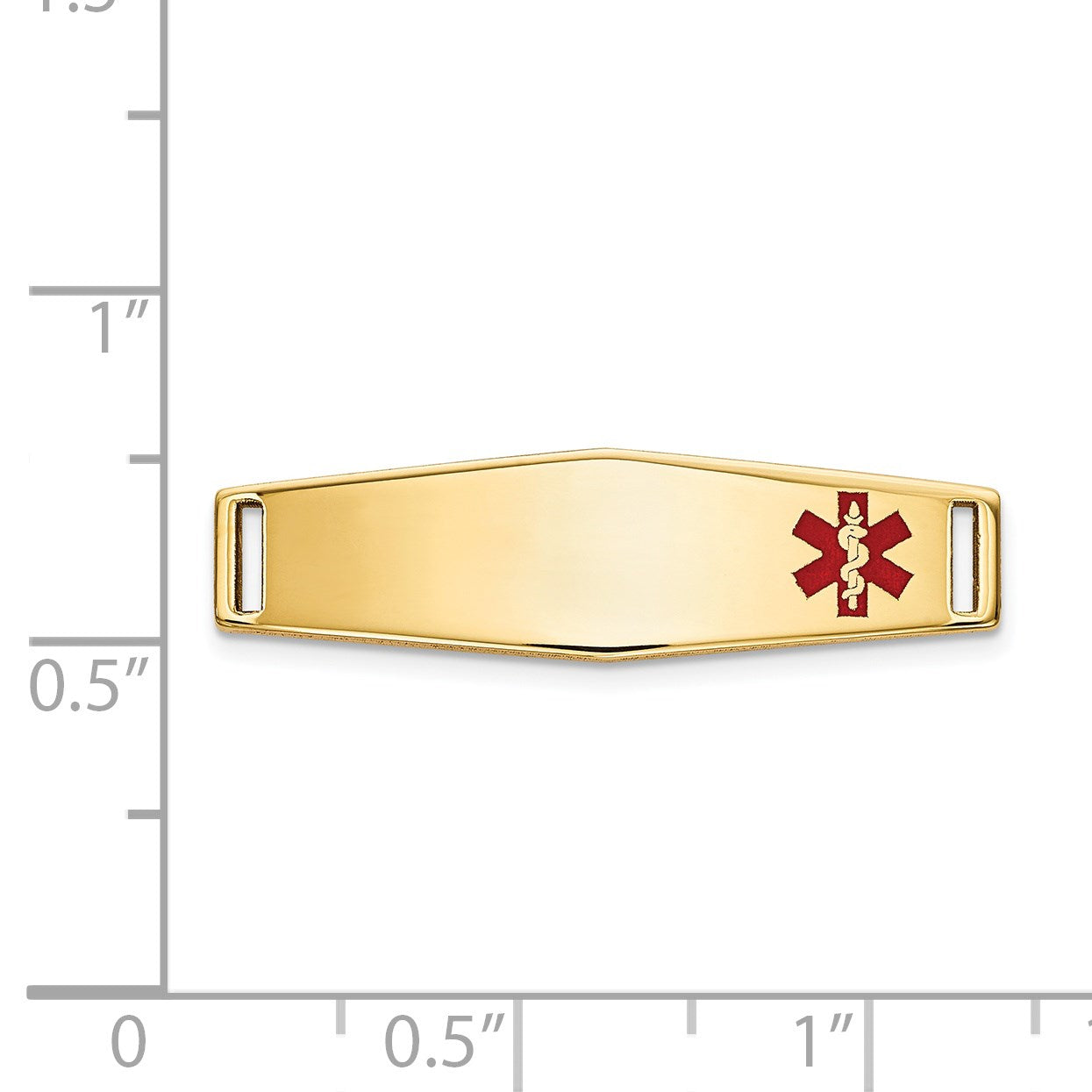 14k Polished 24x7mm Off-Center Red Epoxy Enameled Medical ID Soft Diamond Shape Plate # 816