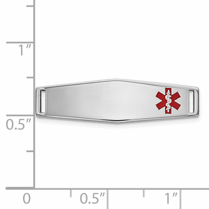 14k White Gold Polished 24x7mm Off-Center Red Epoxy Enameled Medical ID Soft Diamond Shape Plate # 816