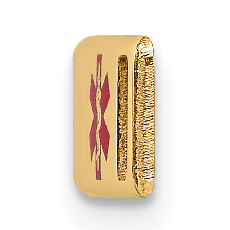 14k Polished 24x5mm Off-Center Red Epoxy Enameled Medical ID Plate # 816
