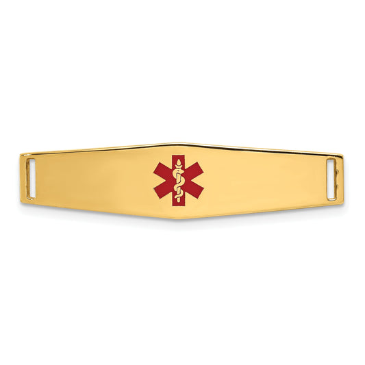 14K 34x9mm Centered Red Epoxy Enameled Soft Diamond Shape Medical ID Plate # 817