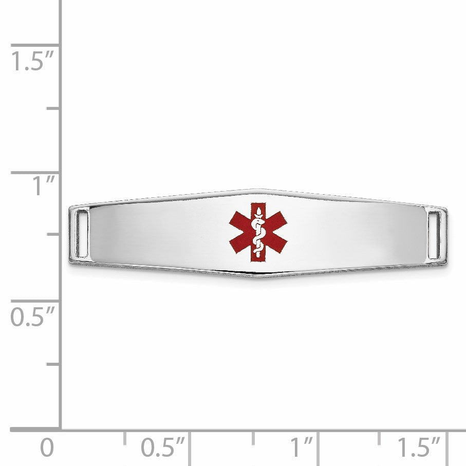 14K White Gold 34x9mm Centered Red Epoxy Enameled Soft Diamond Shape Medical ID Plate # 817