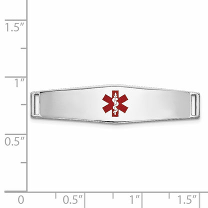 14K White Gold 34x9mm Centered Red Epoxy Enameled Soft Diamond Shape Medical ID Plate # 817