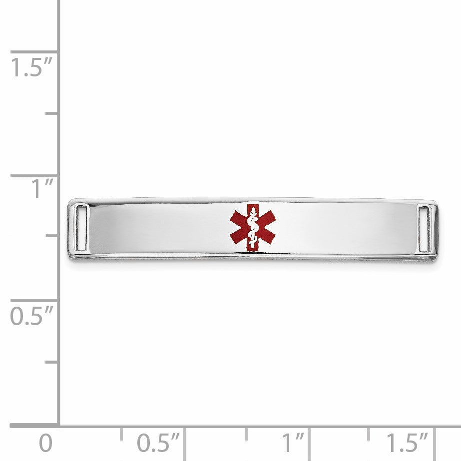14K White Gold 35x6mm Centered Red Epoxy Enameled Medical ID Plate # 817