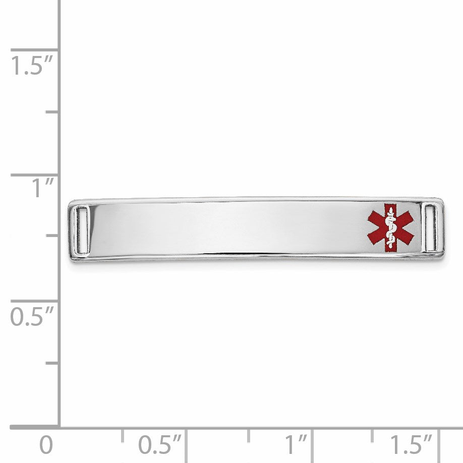 14K White Gold 34x6mm Off-Center Red Epoxy Enameled Medical ID Plate # 817