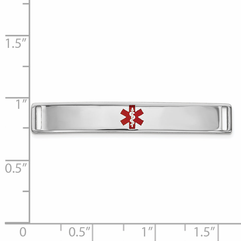 14K White Gold 35x6mm Centered Red Epoxy Enameled Medical ID Plate # 818