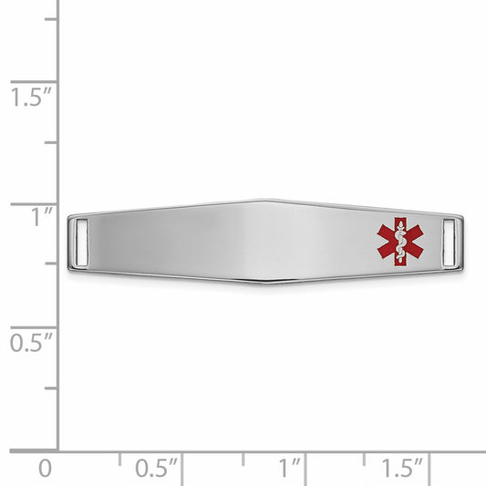 14K White Gold 36x9mm Off-Center Red Epoxy Enameled Soft Diamond Shape Medical ID Plate # 818