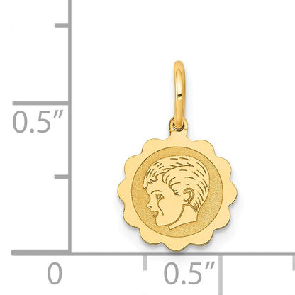 14k Boy Head on .009 Gauge 10mm Engravable Scalloped Disc Charm