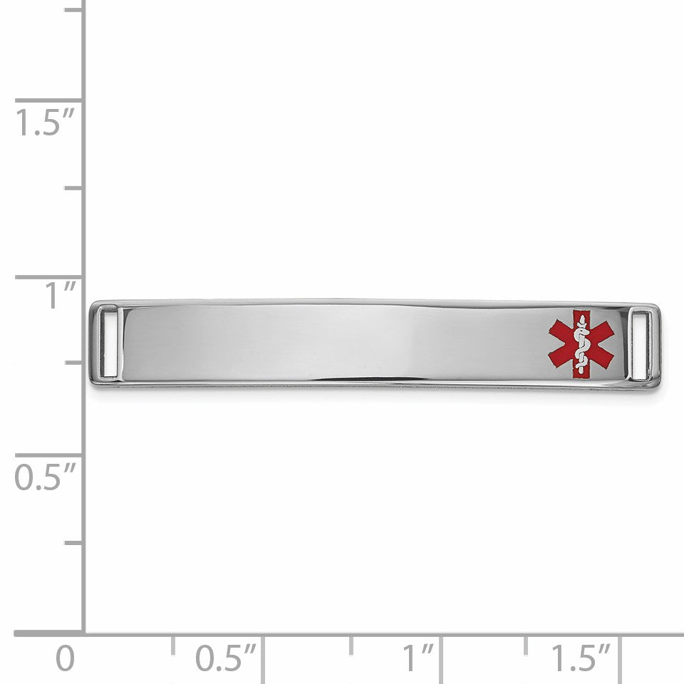 14K White Gold 36x6mm Off-Center Red Epoxy Enameled Medical ID Plate # 818