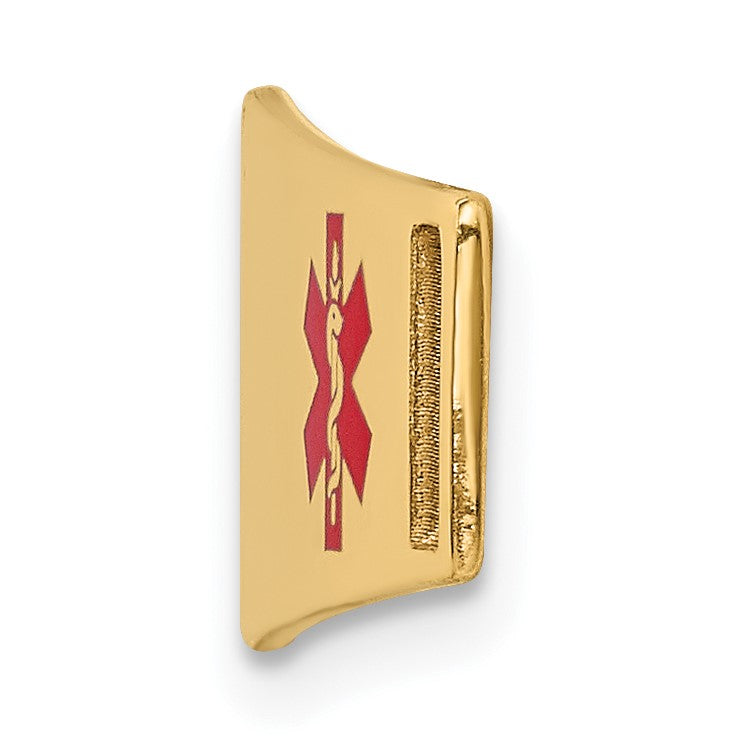 14K 38x10mm Off-Center Red Epoxy Enameled Soft Diamond Shape Medical ID Plate # 819