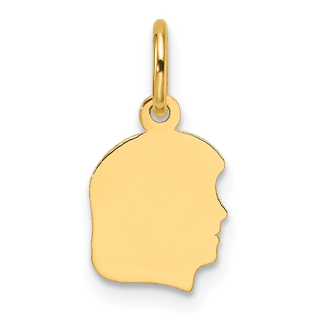 14k Plain Small .027 Gauge Facing Right Engravable Girl Head Charm