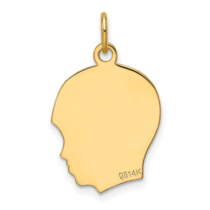 14k Plain Medium .013 Gauge Facing Right Engravable Boy Head Charm