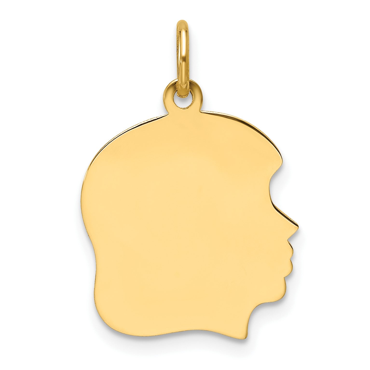 14k Plain Medium .035 Gauge Facing Right Engravable Girl Head Charm