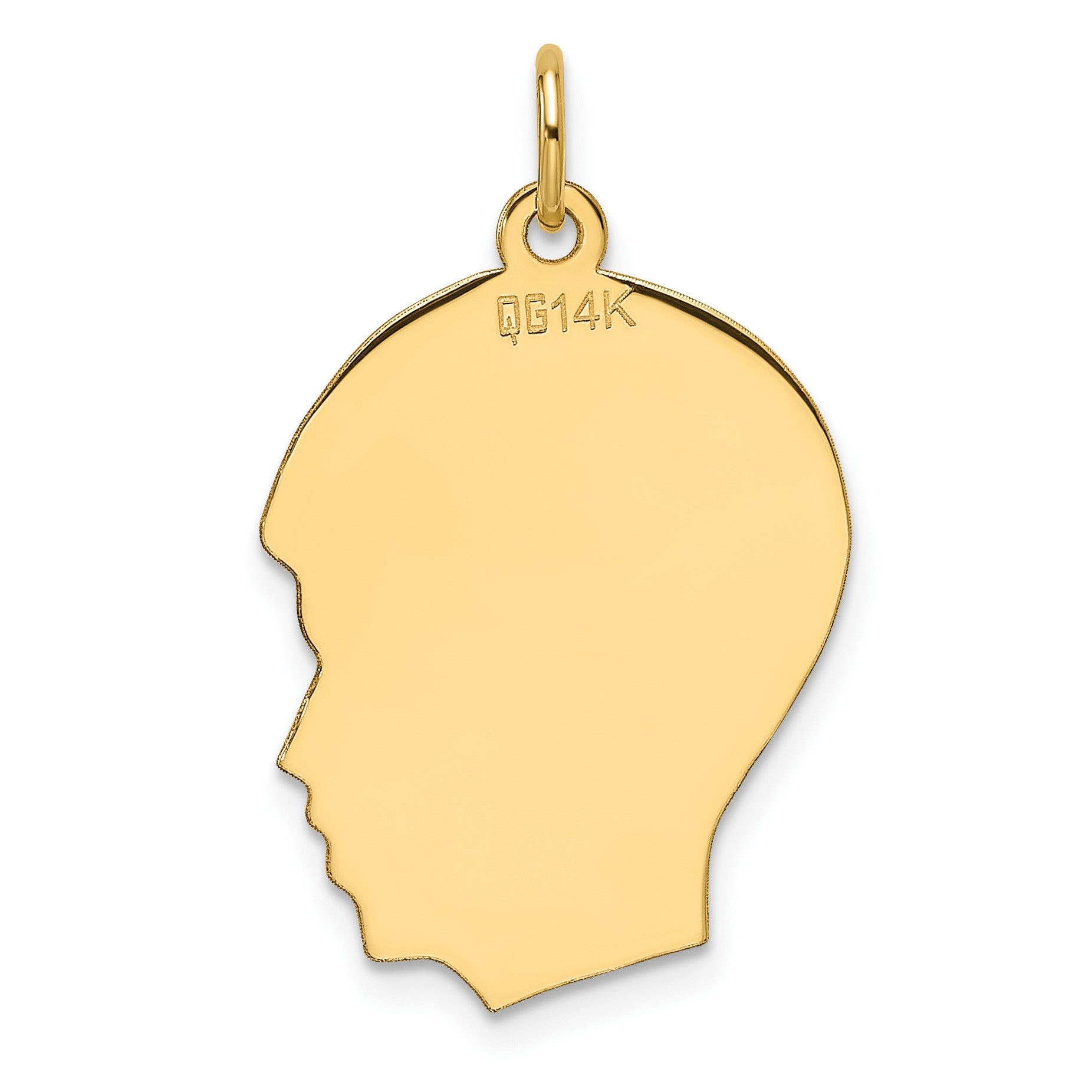 14k Plain Medium .013 Gauge Facing Right Engravable Boy Head Charm