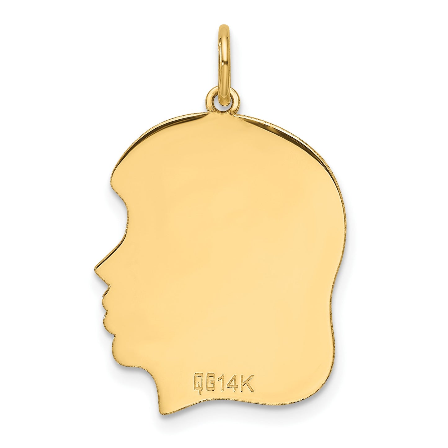 14k Plain Medium .013 Gauge Facing Right Engravable Girl Head Charm