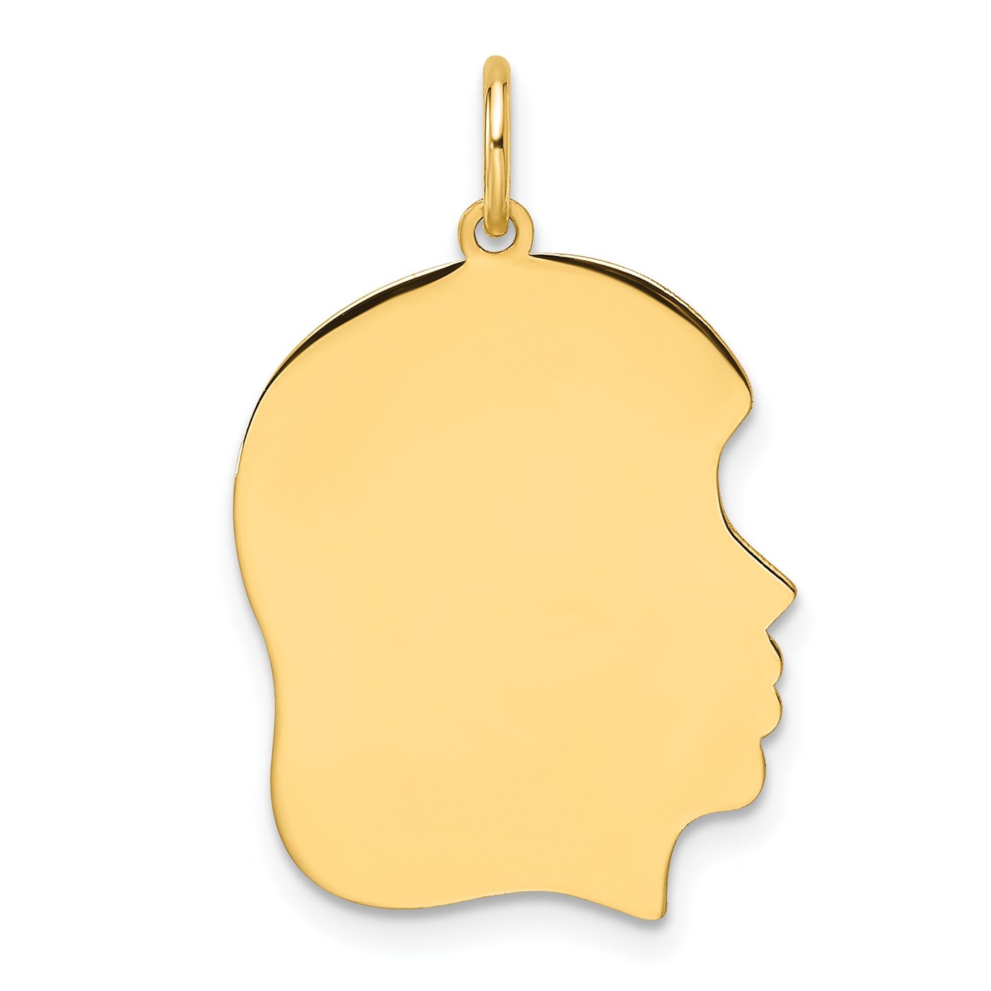 14k Plain Medium .009 Gauge Facing Right Engravable Girl Head Charm