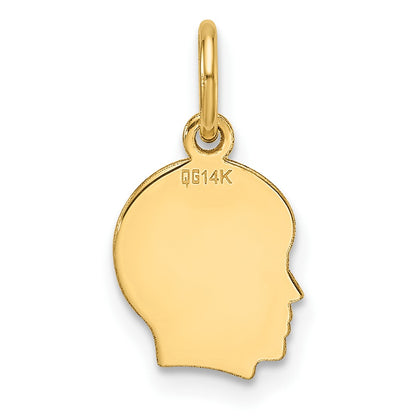 14k Plain Small .013 Gauge Facing Left Engravable Boy Head Charm