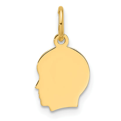 14k Plain Small .013 Gauge Facing Left Engravable Boy Head Charm