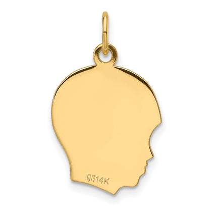 14k Plain Medium .013 Gauge Facing Left Engravable Boy Head Charm